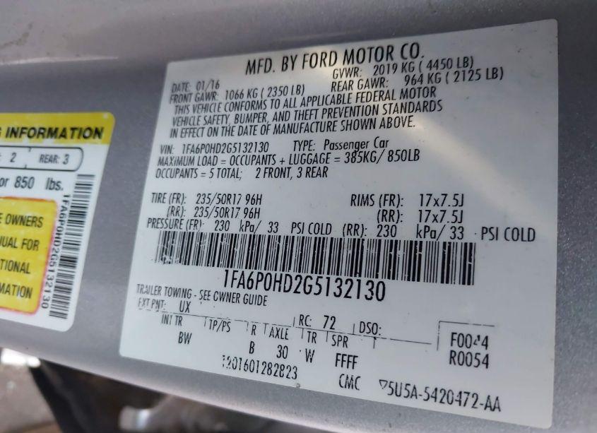 Photo 9 of 2016 Ford Fusion SE (VIN 1FA6P0HD2G5132130)