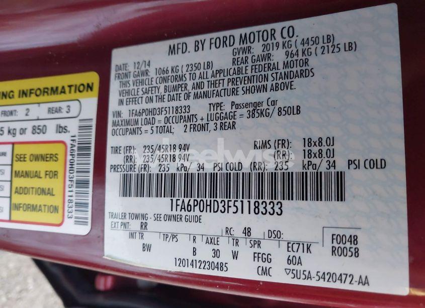 Photo 9 of 2015 Ford Fusion SE (VIN 1FA6P0HD3F5118333)