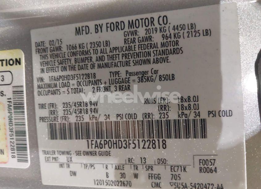 Photo 9 of 2015 Ford Fusion SE (VIN 1FA6P0HD3F5122818)