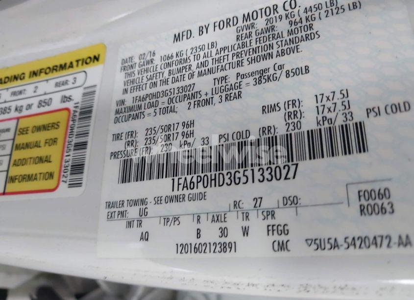 Photo 9 of 2016 Ford Fusion SE (VIN 1FA6P0HD3G5133027)