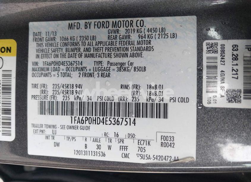 Photo 9 of 2014 Ford Fusion SE (VIN 1FA6P0HD4E5367514)
