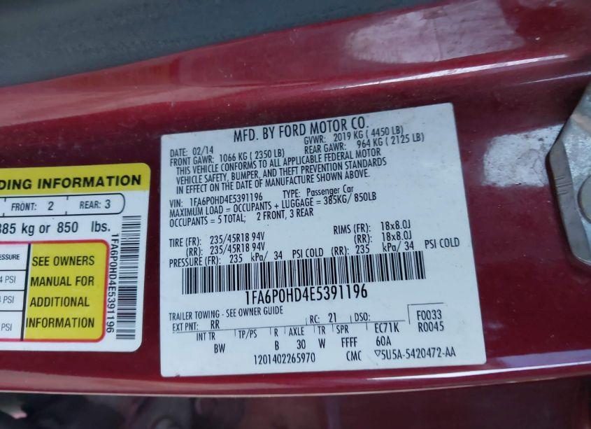 Photo 9 of 2014 Ford Fusion SE (VIN 1FA6P0HD4E5391196)