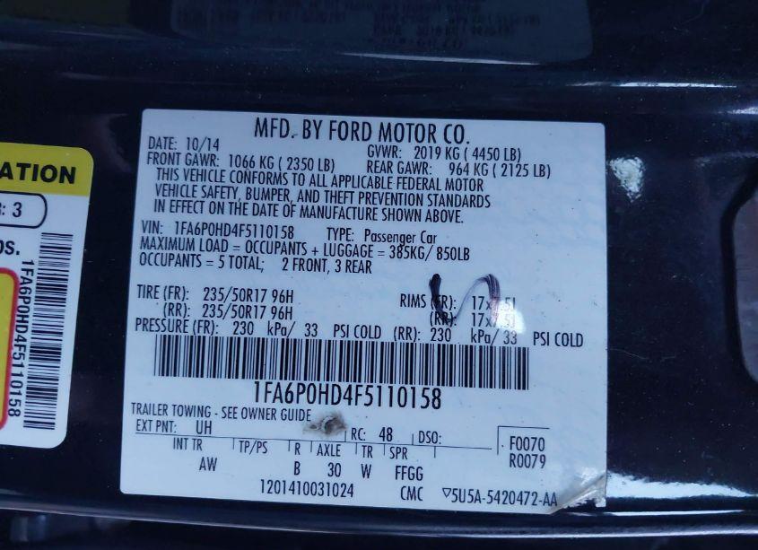 Photo 9 of 2015 Ford Fusion SE (VIN 1FA6P0HD4F5110158)