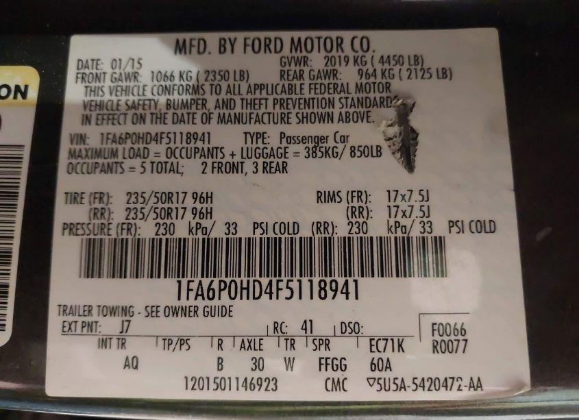 Photo 9 of 2015 Ford Fusion SE (VIN 1FA6P0HD4F5118941)