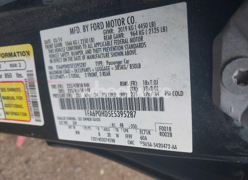 Photo 9 of 2014 Ford Fusion SE (VIN 1FA6P0HD5E5395287)