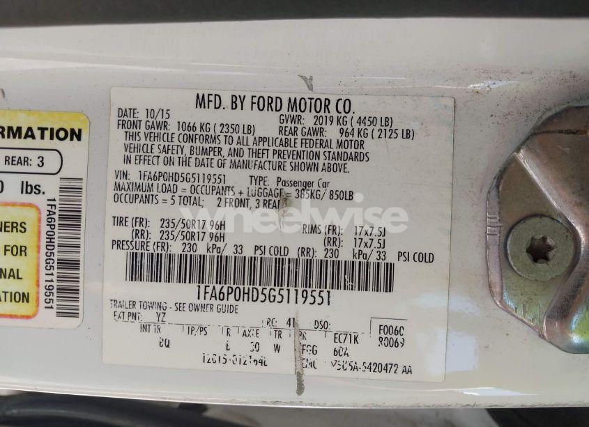 Photo 9 of 2016 Ford Fusion SE (VIN 1FA6P0HD5G5119551)