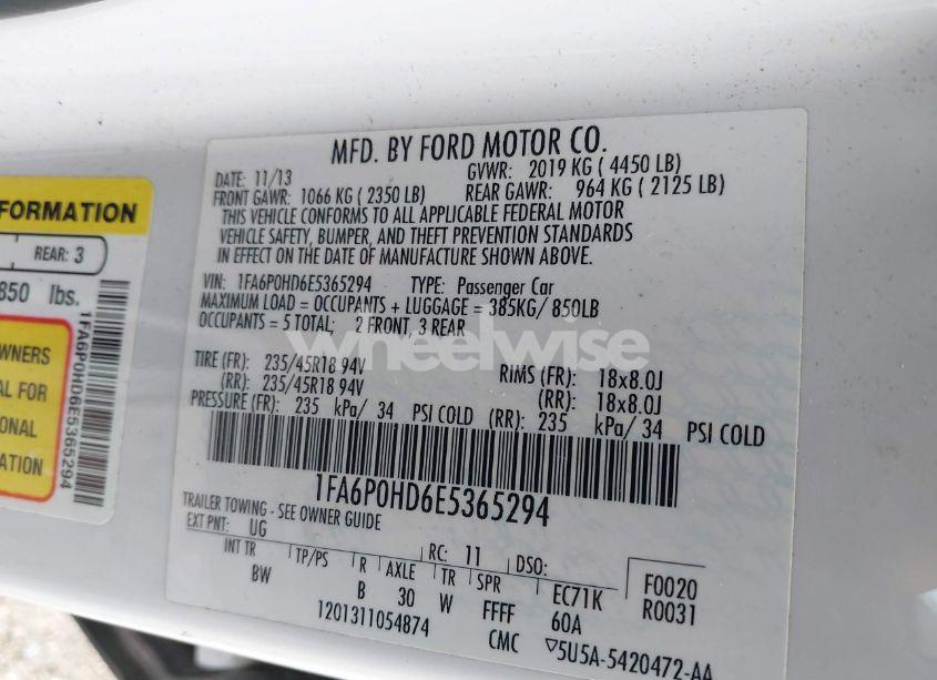 Photo 9 of 2014 Ford Fusion SE (VIN 1FA6P0HD6E5365294)