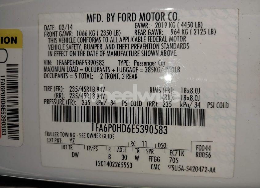 Photo 9 of 2014 Ford Fusion SE (VIN 1FA6P0HD6E5390583)