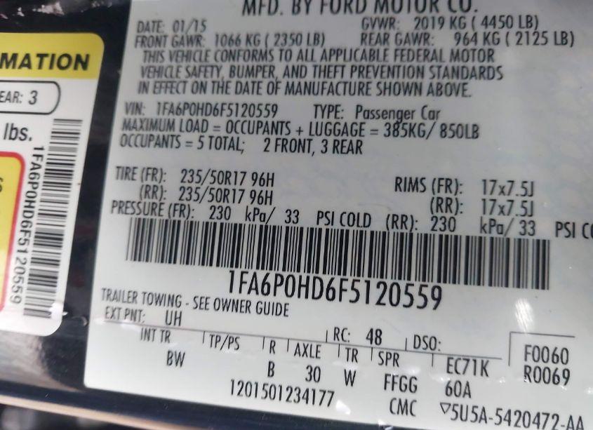 Photo 9 of 2015 Ford Fusion SE (VIN 1FA6P0HD6F5120559)