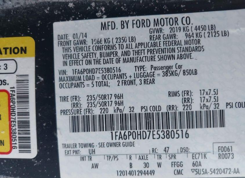 Photo 9 of 2014 Ford Fusion SE (VIN 1FA6P0HD7E5380516)