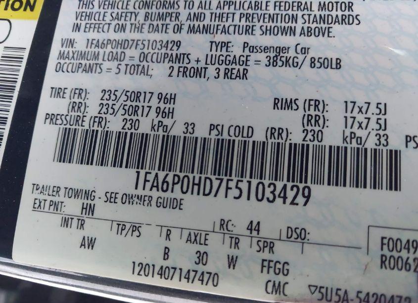 Photo 9 of 2015 Ford Fusion SE (VIN 1FA6P0HD7F5103429)