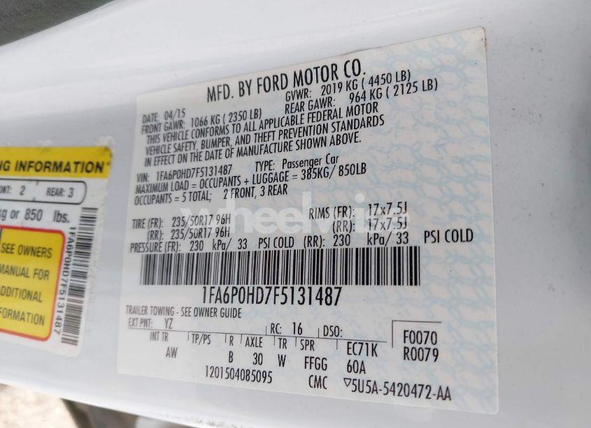 Photo 9 of 2015 Ford Fusion SE (VIN 1FA6P0HD7F5131487)