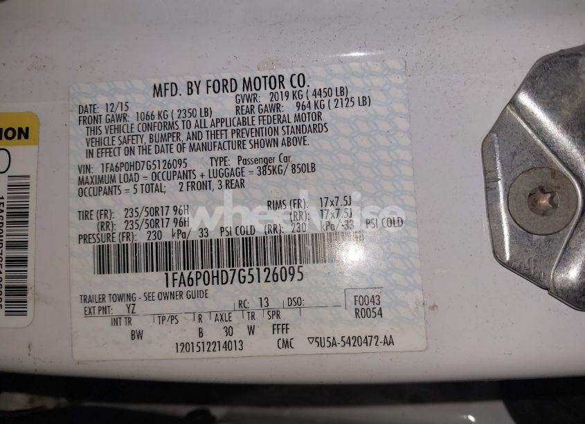 Photo 9 of 2016 Ford Fusion SE (VIN 1FA6P0HD7G5126095)