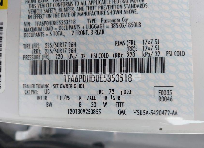 Photo 9 of 2014 Ford Fusion SE (VIN 1FA6P0HD8E5353518)