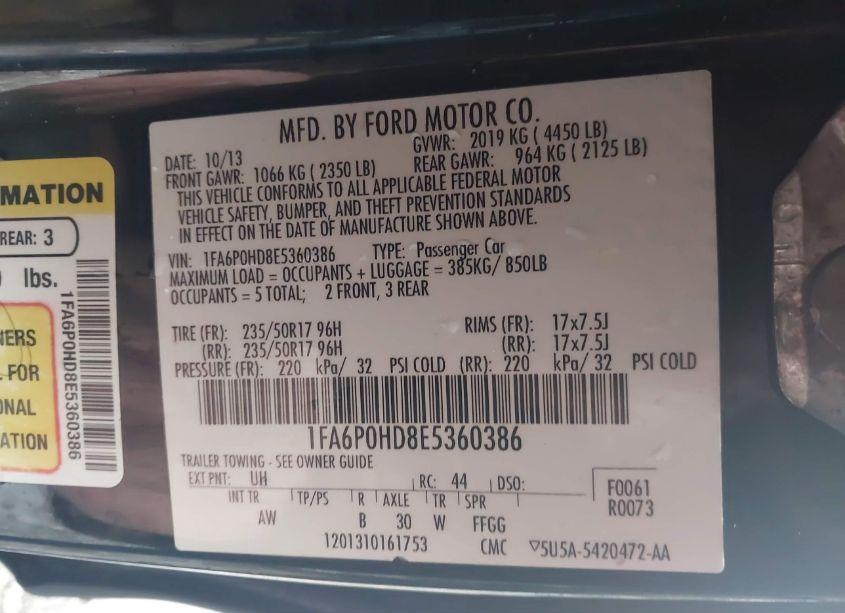 Photo 9 of 2014 Ford Fusion SE (VIN 1FA6P0HD8E5360386)