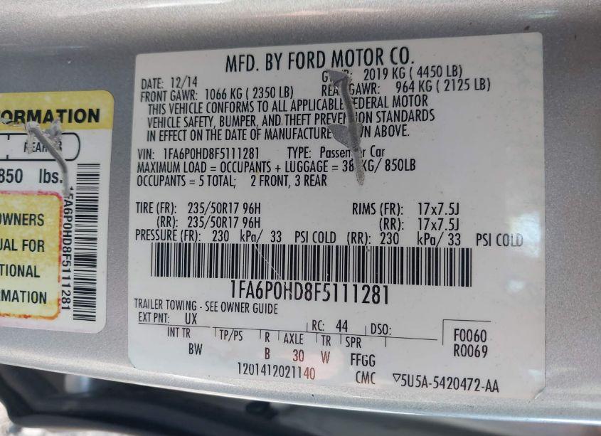Photo 9 of 2015 Ford Fusion SE (VIN 1FA6P0HD8F5111281)