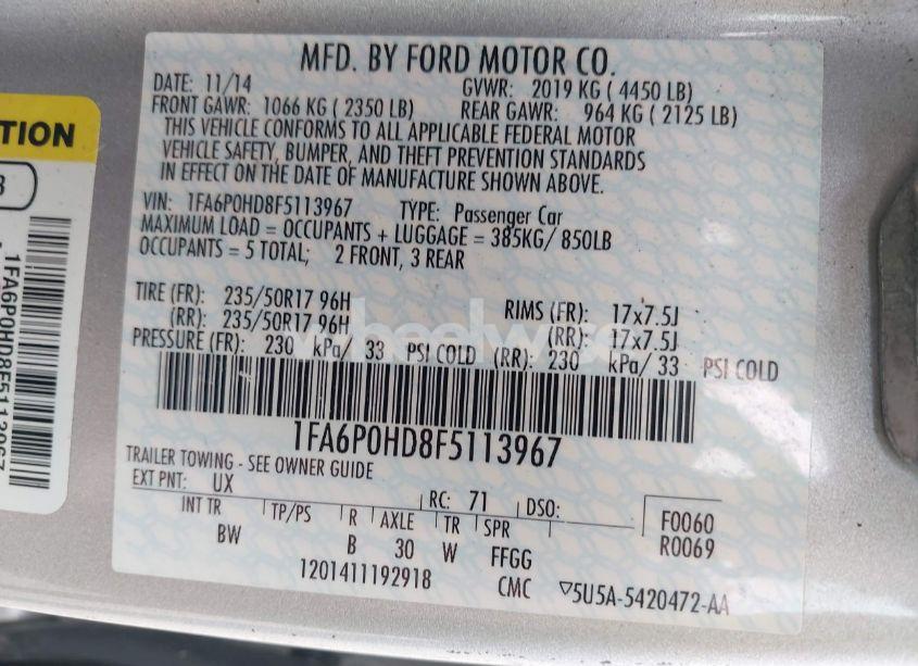 Photo 9 of 2015 Ford Fusion SE (VIN 1FA6P0HD8F5113967)