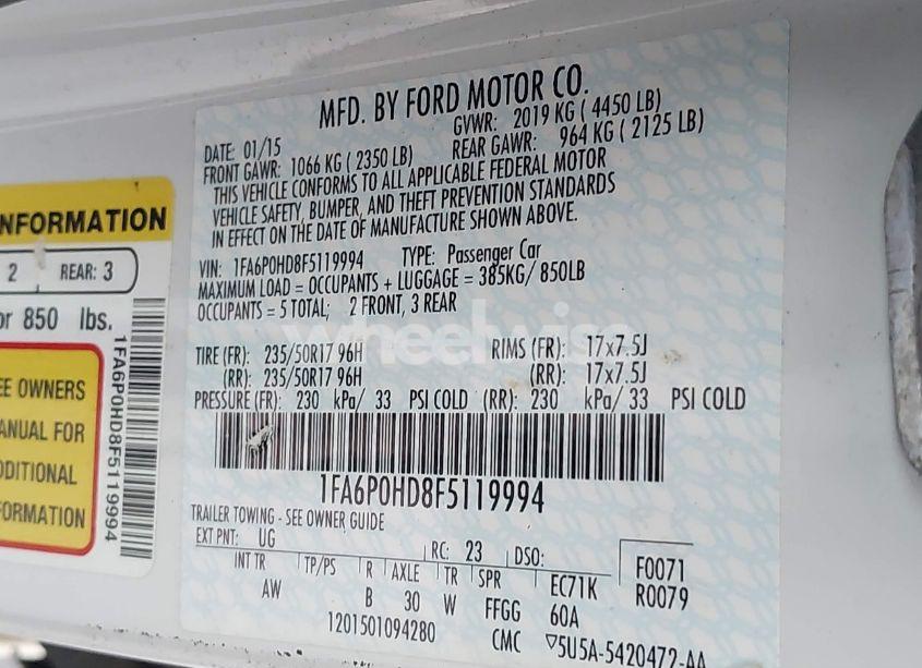 Photo 9 of 2015 Ford Fusion SE (VIN 1FA6P0HD8F5119994)