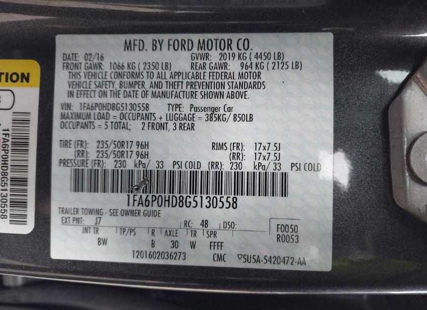 Photo 9 of 2016 Ford Fusion SE (VIN 1FA6P0HD8G5130558)