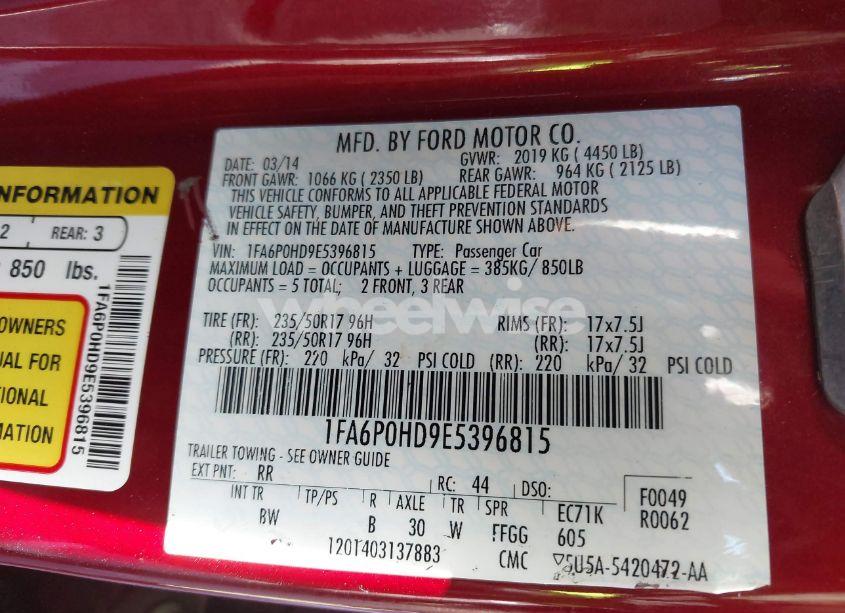 Photo 9 of 2014 Ford Fusion SE (VIN 1FA6P0HD9E5396815)