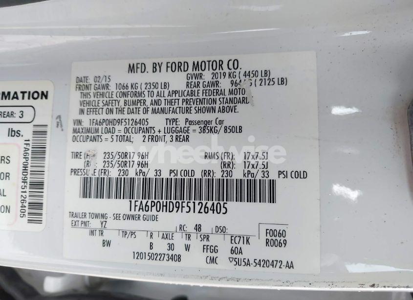 Photo 9 of 2015 Ford Fusion SE (VIN 1FA6P0HD9F5126405)