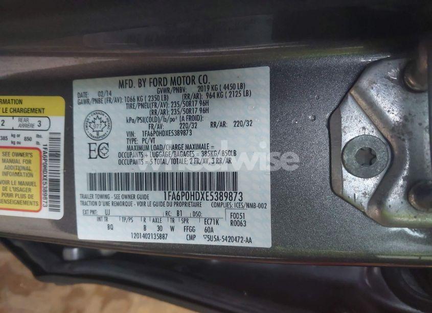 Photo 9 of 2014 Ford Fusion SE (VIN 1FA6P0HDXE5389873)