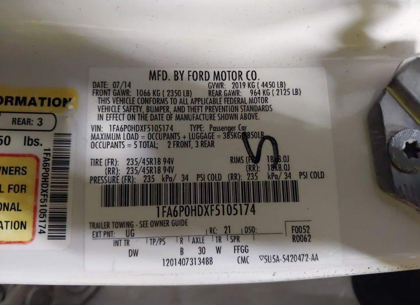 Photo 9 of 2015 Ford Fusion SE (VIN 1FA6P0HDXF5105174)