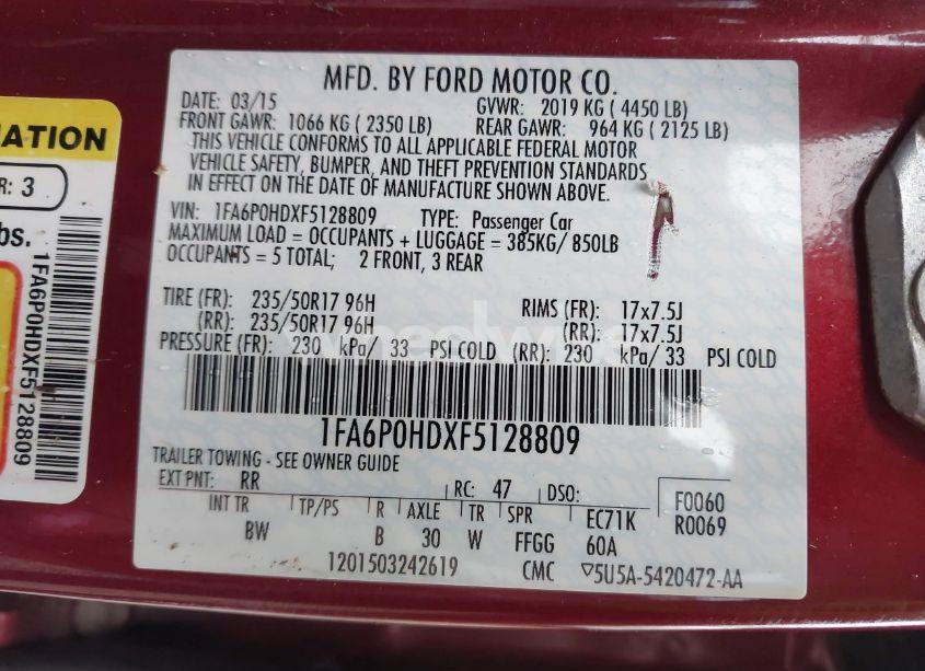 Photo 9 of 2015 Ford Fusion SE (VIN 1FA6P0HDXF5128809)