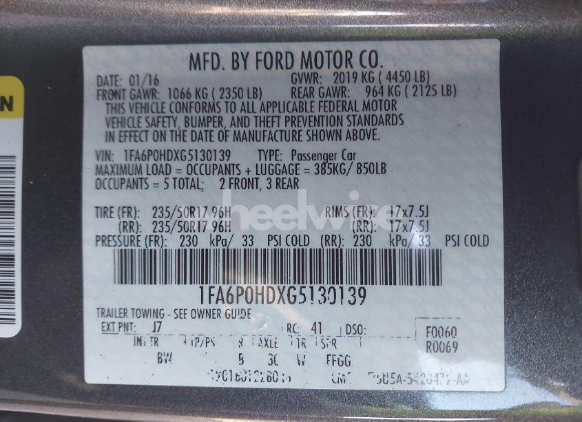 Photo 9 of 2016 Ford Fusion SE (VIN 1FA6P0HDXG5130139)