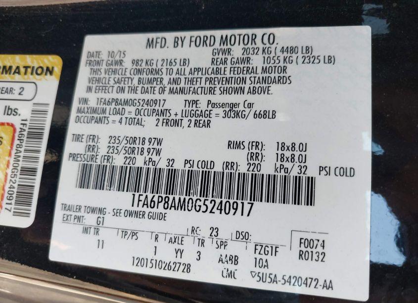 Photo 9 of 2016 Ford Mustang V6 (VIN 1FA6P8AM0G5240917)