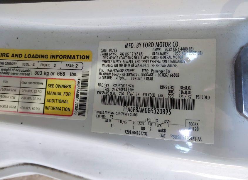 Photo 9 of 2016 Ford Mustang V6 (VIN 1FA6P8AM0G5320895)