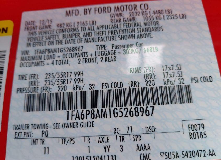 Photo 9 of 2016 Ford Mustang V6 (VIN 1FA6P8AM1G5268967)