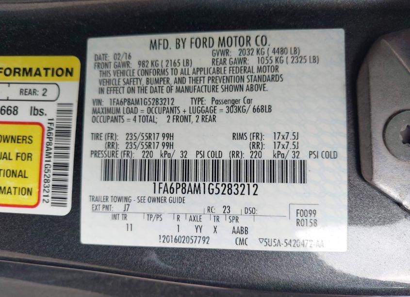 Photo 9 of 2016 Ford Mustang V6 (VIN 1FA6P8AM1G5283212)