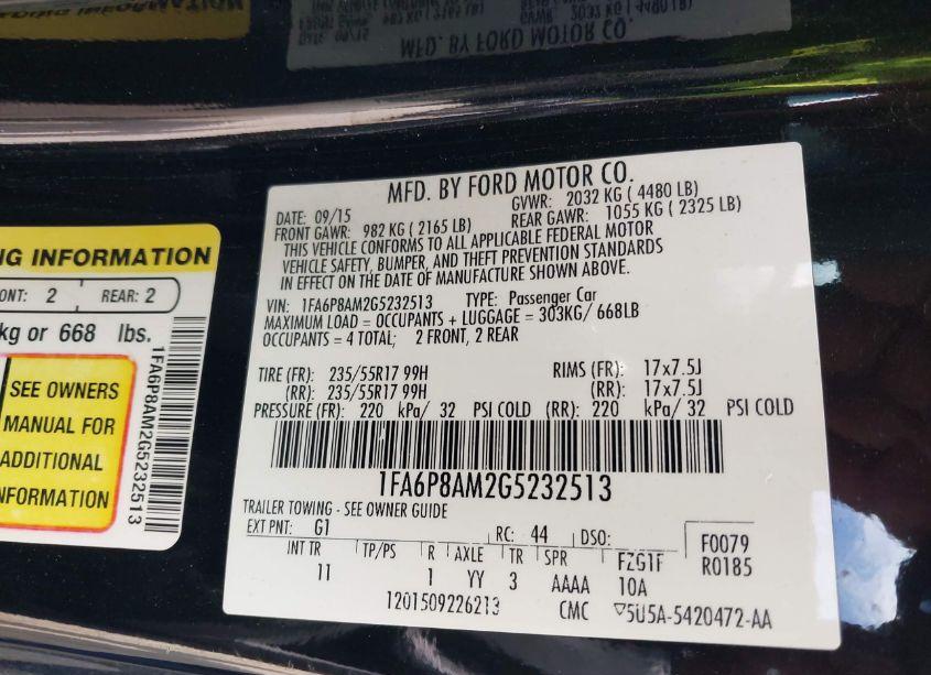 Photo 9 of 2016 Ford Mustang V6 (VIN 1FA6P8AM2G5232513)