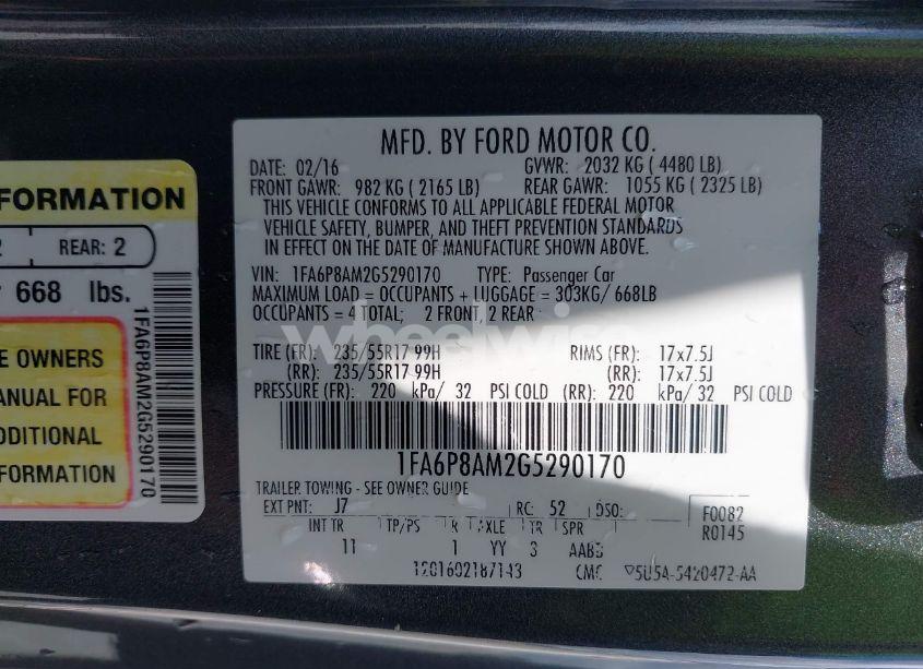 Photo 9 of 2016 Ford Mustang V6 (VIN 1FA6P8AM2G5290170)