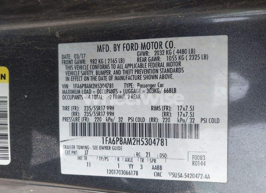 Photo 9 of 2017 Ford Mustang V6 (VIN 1FA6P8AM2H5304781)