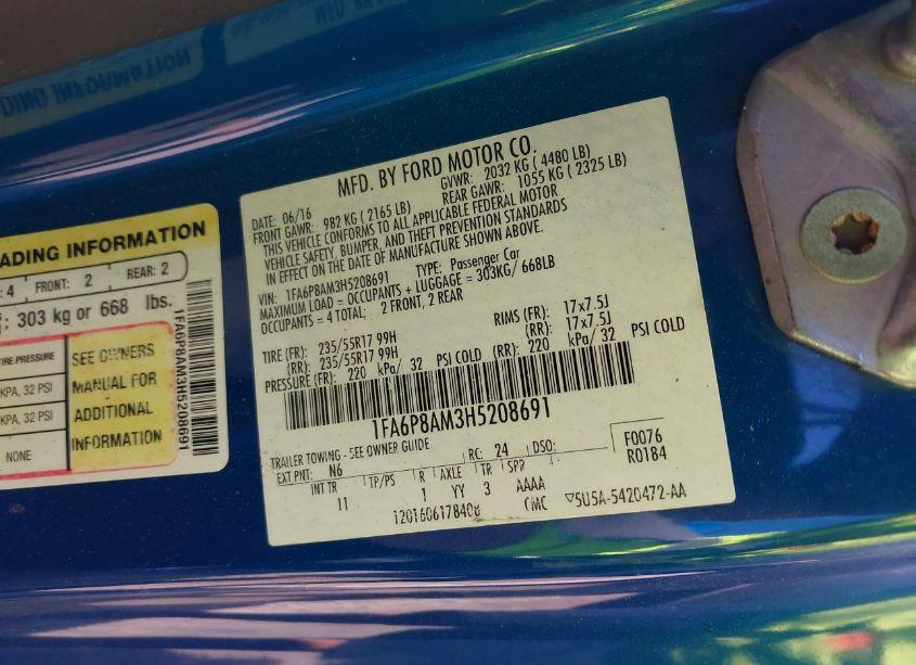 Photo 9 of 2017 Ford Mustang V6 (VIN 1FA6P8AM3H5208691)