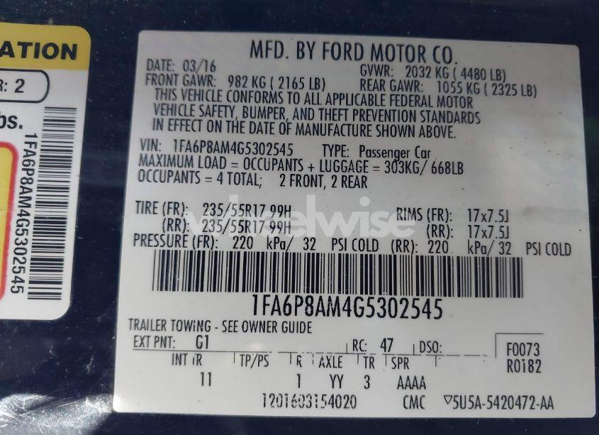 Photo 9 of 2016 Ford Mustang V6 (VIN 1FA6P8AM4G5302545)