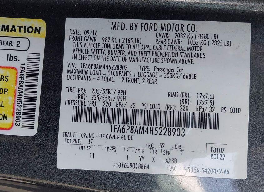 Photo 9 of 2017 Ford Mustang V6 (VIN 1FA6P8AM4H5228903)