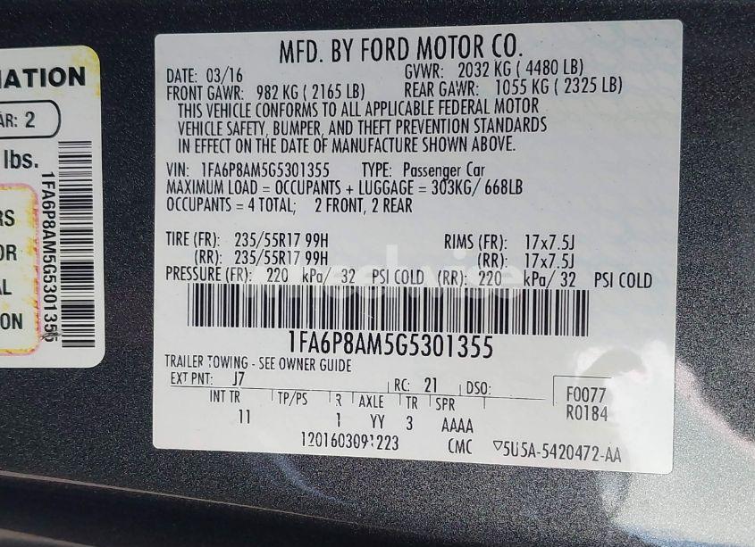 Photo 9 of 2016 Ford Mustang V6 (VIN 1FA6P8AM5G5301355)