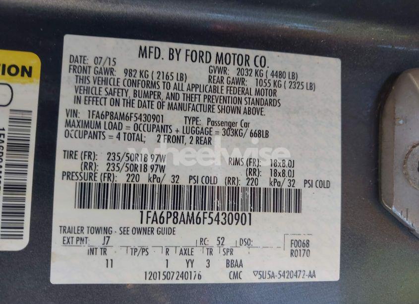 Photo 9 of 2015 Ford Mustang V6 (VIN 1FA6P8AM6F5430901)