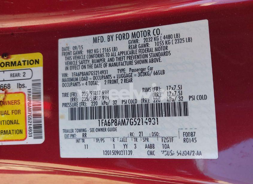 Photo 9 of 2016 Ford Mustang V6 (VIN 1FA6P8AM7G5214931)