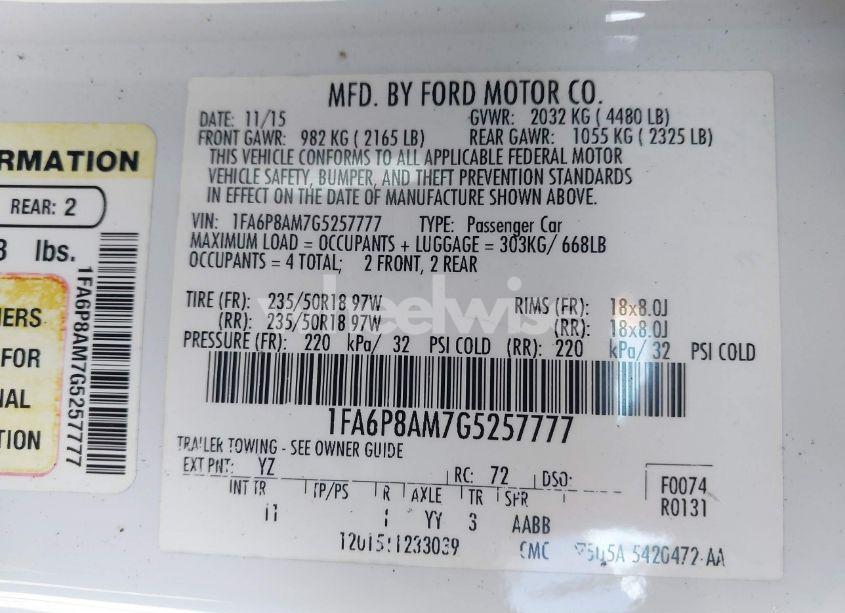 Photo 9 of 2016 Ford Mustang V6 (VIN 1FA6P8AM7G5257777)