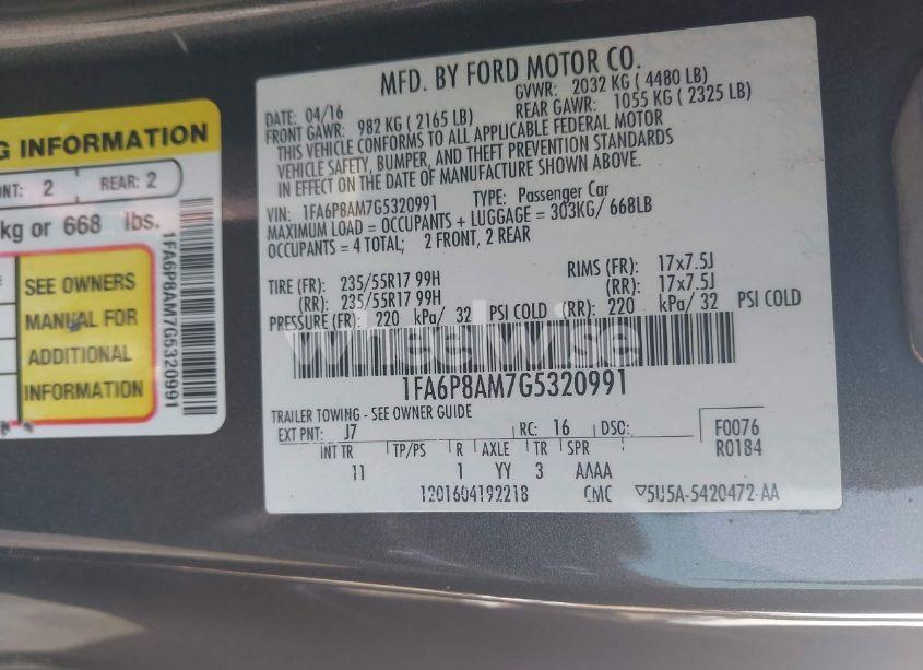 Photo 9 of 2016 Ford Mustang V6 (VIN 1FA6P8AM7G5320991)