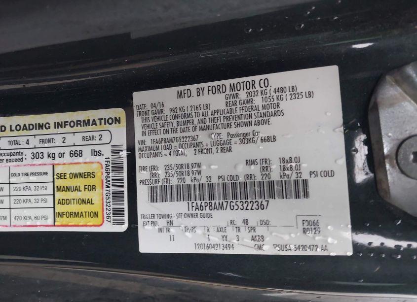 Photo 9 of 2016 Ford Mustang V6 (VIN 1FA6P8AM7G5322367)