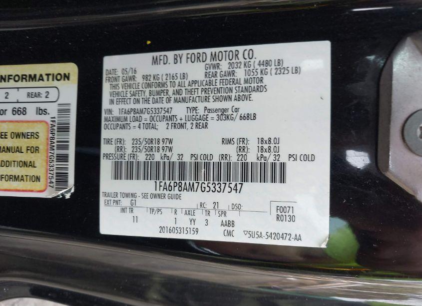 Photo 9 of 2016 Ford Mustang V6 (VIN 1FA6P8AM7G5337547)