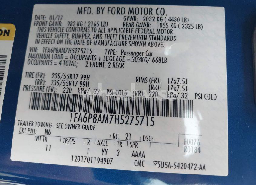 Photo 9 of 2017 Ford Mustang V6 (VIN 1FA6P8AM7H5275715)