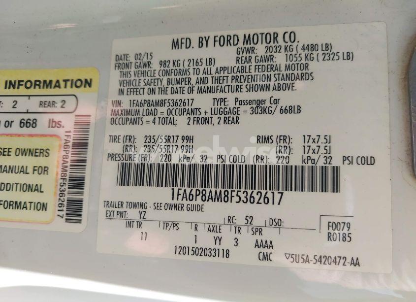 Photo 9 of 2015 Ford Mustang V6 (VIN 1FA6P8AM8F5362617)