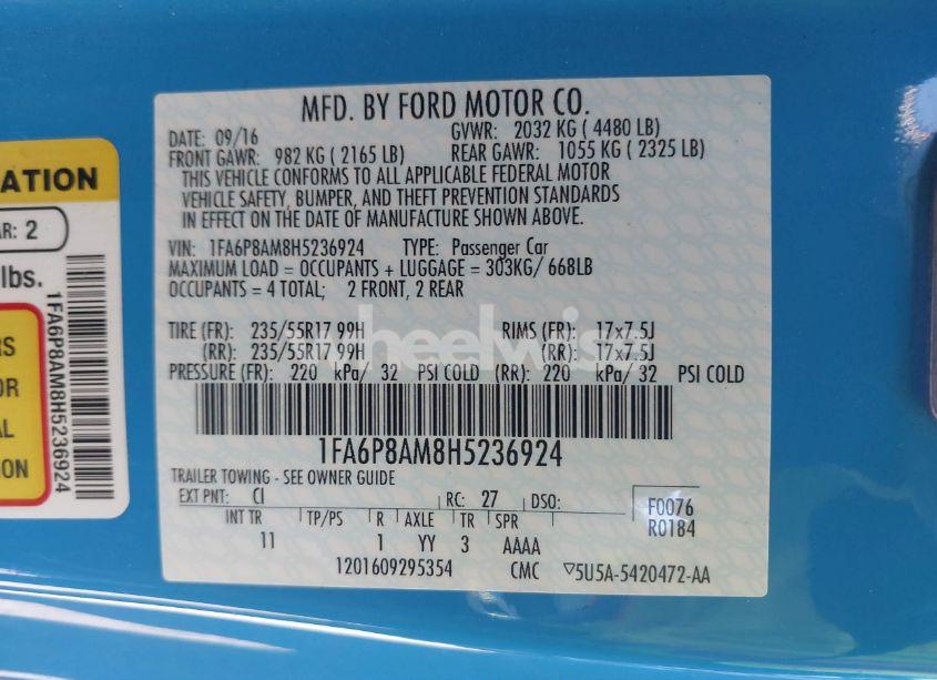 Photo 9 of 2017 Ford Mustang V6 (VIN 1FA6P8AM8H5236924)