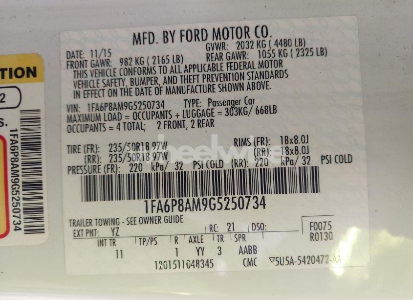 Photo 9 of 2016 Ford Mustang V6 (VIN 1FA6P8AM9G5250734)